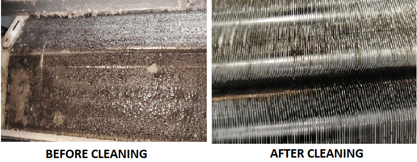 AC coil before and after treatment with Atomize Aerosol